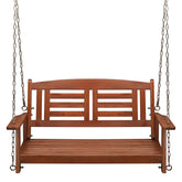 HAOYYE Wooden Porch Swing Bench for 2 Adults Reddish Brown Outdoor Hanging Swing with Chains 500lbs Capacity for Patio Garden Yard Deck Relaxation Durable Weather-Resistant Fir Wood Chair